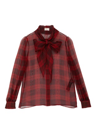 Main View - Click To Enlarge - SAINT LAURENT - Neck tie check sheer silk blouse