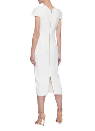 Back View - Click To Enlarge - ROLAND MOURET - Puff Sleeve Pleat Detail Midi Dress