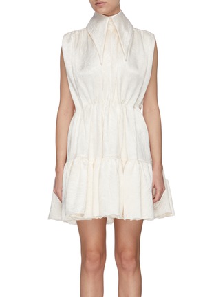 Main View - Click To Enlarge - 16ARLINGTON - Exaggerated Collar Sleeveless Tier Crinkle Satin Shirt Dress