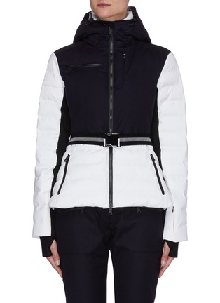 Main View - Click To Enlarge - ERIN SNOW - 'Kat' Belted Contrast Wool Panel Hooded Puffer Ski Jacket