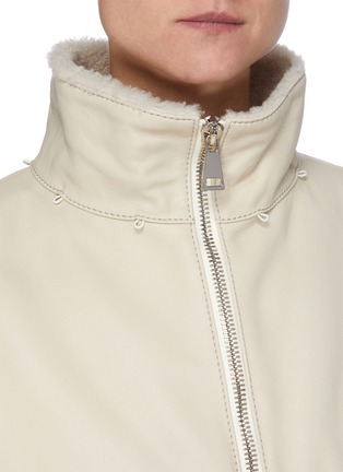 Detail View - Click To Enlarge - MONCLER - 'Rasalas' Contrast Panel Shearling Hood Jacket