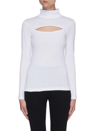 Main View - Click To Enlarge - NINETY PERCENT - Pointelle Panel Chest Cutout Organic Cotton Top