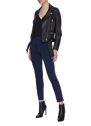 Figure View - Click To Enlarge - L'AGENCE - 'MARGOT' Velvet Side Stripe Crop Skinny Jeans