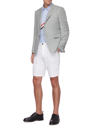 Figure View - Click To Enlarge - THOM BROWNE - Four bar armband linen blazer