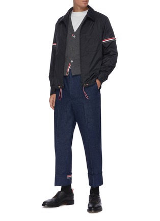 Figure View - Click To Enlarge - THOM BROWNE  - Tricolour armband ripstop windbreaker jacket