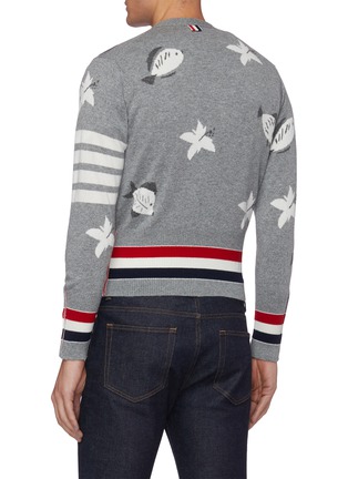 Back View - Click To Enlarge - THOM BROWNE  - Striped fish intarsia cashmere cardigan