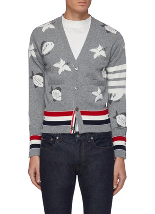 Main View - Click To Enlarge - THOM BROWNE  - Striped fish intarsia cashmere cardigan