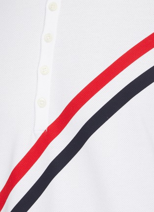  - THOM BROWNE  - Diagonal Tricolour Stripe Cotton Pique Polo Shirt