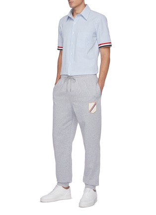 Figure View - Click To Enlarge - THOM BROWNE  - Embroidered Logo Patch Cotton Jogger Pants