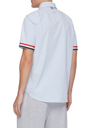 Back View - Click To Enlarge - THOM BROWNE  - Tricolour Sleeve Trim Stripe Button-down Shirt