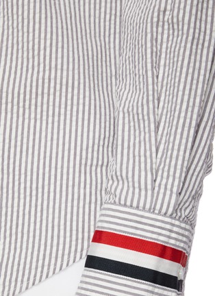  - THOM BROWNE  - Grosgrain Stripe Cuff Seersucker Shirt