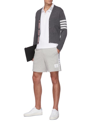 Figure View - Click To Enlarge - THOM BROWNE  - Logo patch elastic drawstring waist track shorts