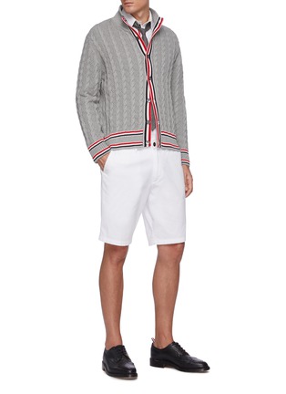 Figure View - Click To Enlarge - THOM BROWNE  - Tricolour trim cable knit cardigan