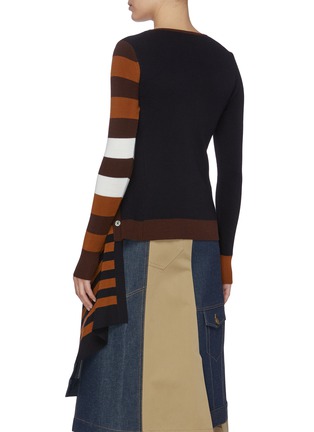 Back View - Click To Enlarge - MONSE - Asymmetric Stripe Panel Merino Wool Cardigan