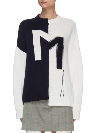 Main View - Click To Enlarge - MONSE - Crooked M merino wool sweater