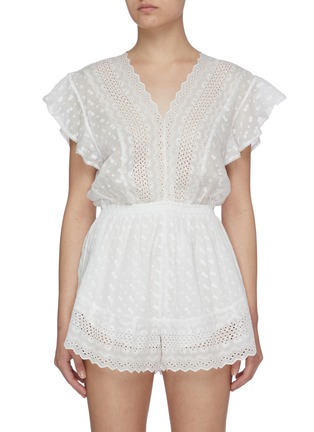 Main View - Click To Enlarge - ISABEL MARANT ÉTOILE - Embroidered V-neck Cotton Playsuit