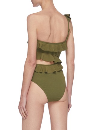 Back View - Click To Enlarge - PEONY - Ruffle One Shoulder Crepe Swimsuit