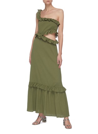 Figure View - Click To Enlarge - PEONY - Ruffle One Shoulder Hem Maxi Dress