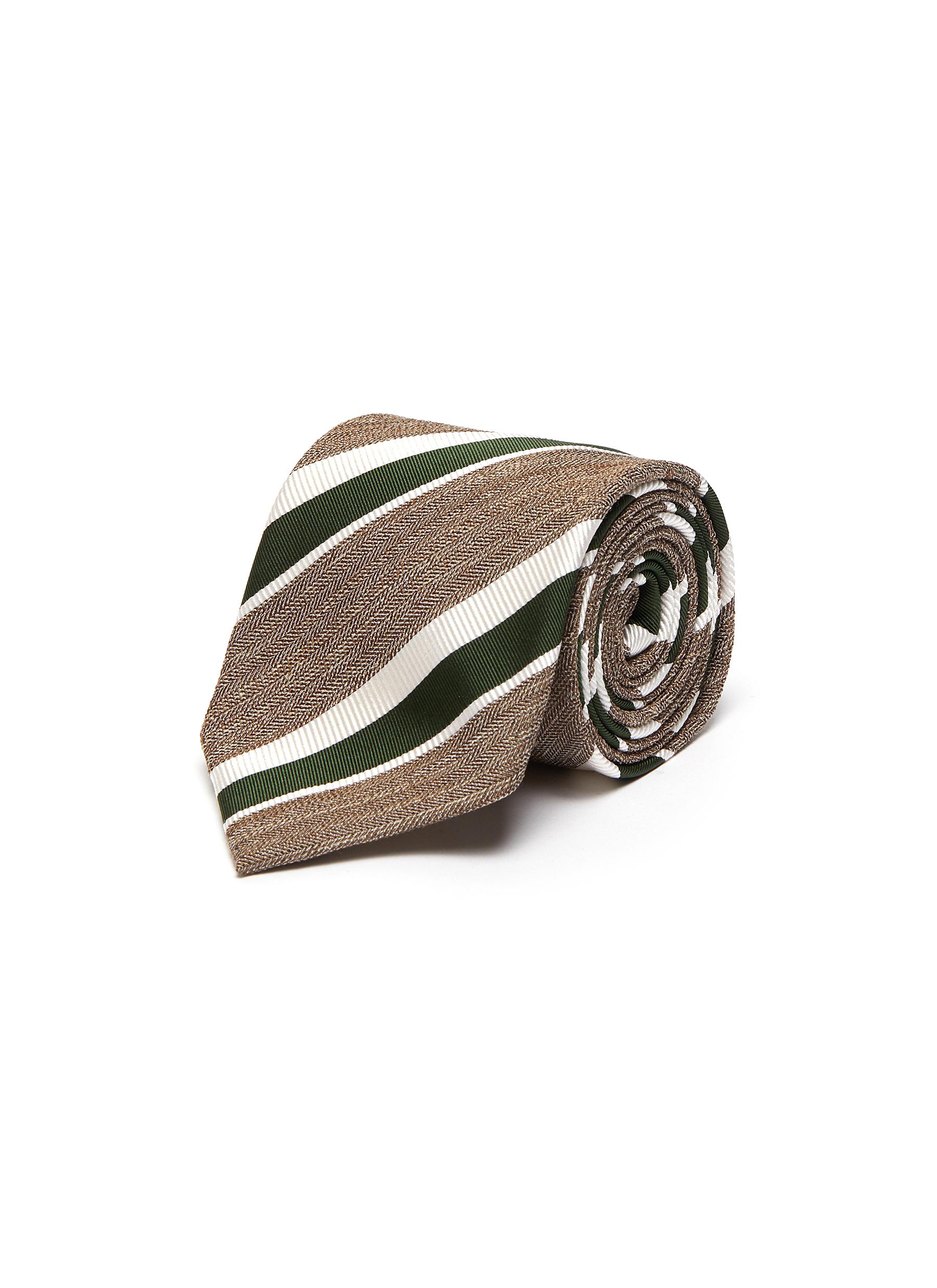 Taupe//blanc à motifs lin tie /& Hanky Design Italien Milano Exclusive
