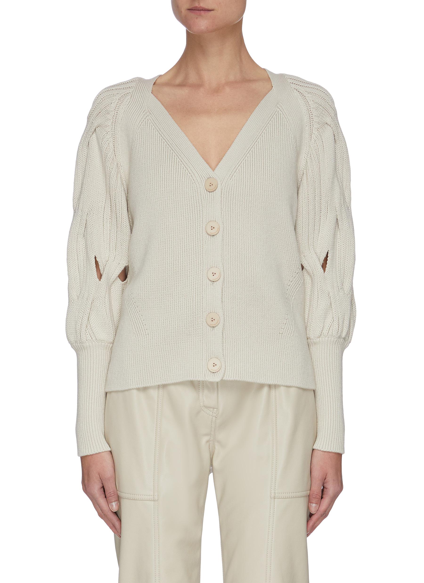 v neck cable knit cardigan