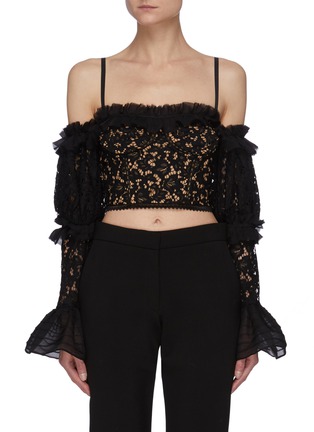 Main View - Click To Enlarge - SIMKHAI - Off Shoulder Ruffle Trim Lace Top