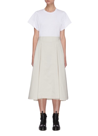 Main View - Click To Enlarge - 3.1 PHILLIP LIM - Crewneck T-shirt A-line Pleat Skirt Combo Dress