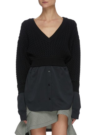 Main View - Click To Enlarge - T BY ALEXANDER WANG - Contrast Shirting Hem Cable Knit Sweater