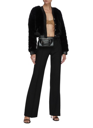 Figure View - Click To Enlarge - T BY ALEXANDER WANG - Leather Trim Faux Fur Button Up Jacket