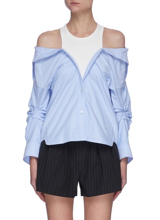 Main View - Click To Enlarge - T BY ALEXANDER WANG - Inner tank top layer off-shoulder oxford shirt