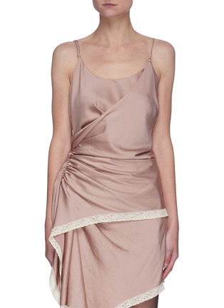Main View - Click To Enlarge - T BY ALEXANDER WANG - Lace trim ruched asymmetric cami top