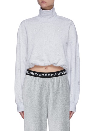 Main View - Click To Enlarge - ALEXANDER WANG - Funnel neck logo embroidered cropped sweater