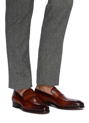 Figure View - Click To Enlarge - MAGNANNI - Almond Toe Leather Penny Loafers
