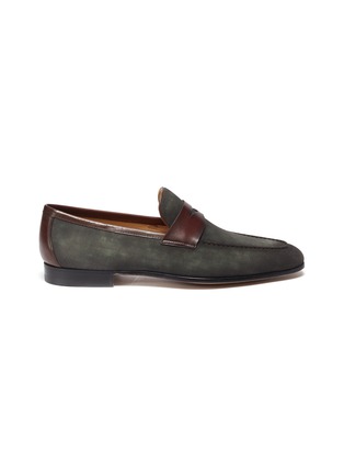 Main View - Click To Enlarge - MAGNANNI - Duo-tone Leather Strap Suede Penny Loafers