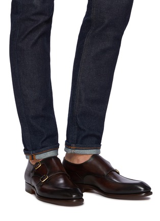 Figure View - Click To Enlarge - MAGNANNI - Double Buckle Detail Apron Toe Leather Loafers