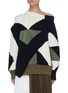 Main View - Click To Enlarge - SACAI - x Hank Willis Thomas Mixed Geometric Patchwork Asymmetric Neck Sweater