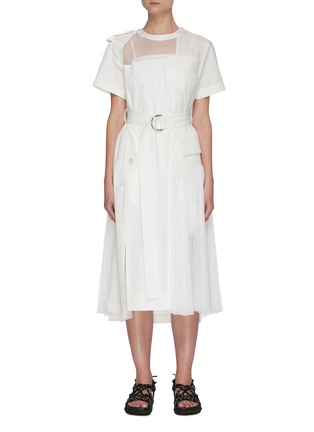 Main View - Click To Enlarge - SACAI - Deconstructed Contrast Panel Wool Cotton Blend Dress