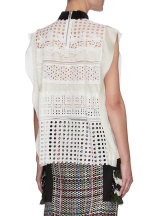 Back View - Click To Enlarge - SACAI - Contrast Collar Sleeveless Graphic Mesh Lace Blouse