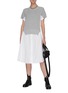 Figure View - Click To Enlarge - SACAI - Cotton Cardigan Overlay Pleated Shirt Dress