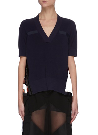 Main View - Click To Enlarge - SACAI - Pendleton Archive Print Pleated Back Panel Cotton Knitted Top