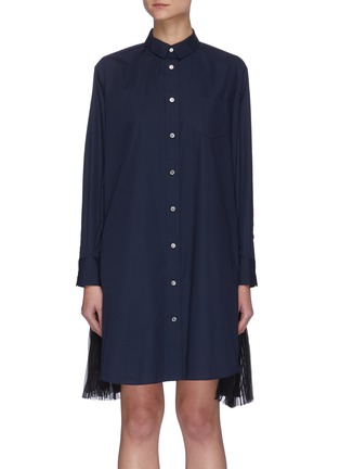 Main View - Click To Enlarge - SACAI - Pleated zip panel outseam button-down dress