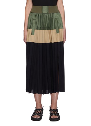 Main View - Click To Enlarge - SACAI - Pleated colour block midi skirt