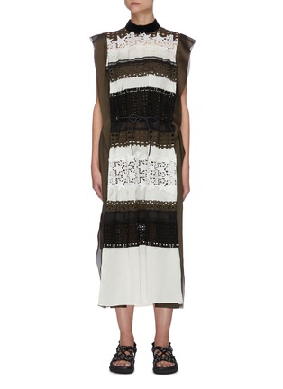 Main View - Click To Enlarge - SACAI - Sleeveless Graphic Mesh Panel Drawstring Midi Dress