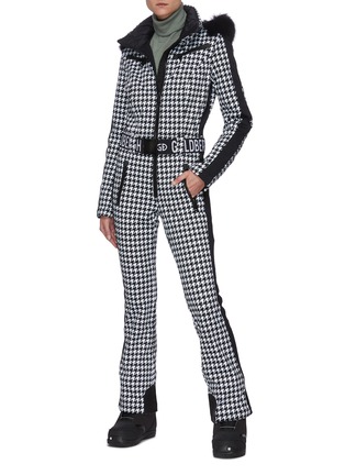 Figure View - Click To Enlarge - GOLDBERGH - France' houndstooth print fox fur trim hooded performance ski suit