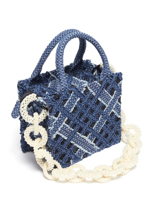 Detail View - Click To Enlarge - LAURENCE & CHICO - Pearl Chain Lace Denim Trim Small Tote