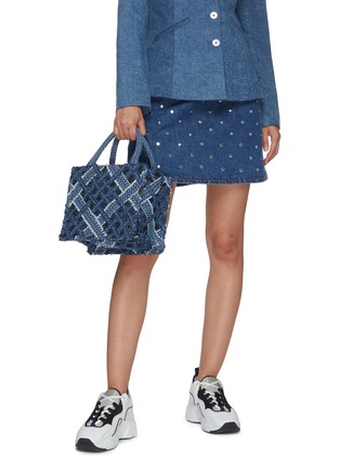 Figure View - Click To Enlarge - LAURENCE & CHICO - Pearl Chain Lace Denim Trim Small Tote