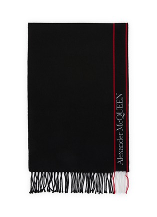 Detail View - Click To Enlarge - ALEXANDER MCQUEEN - 'Selvedge' Logo Tape Fringe Edge Wool Scarf