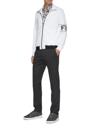 Figure View - Click To Enlarge - FENDI - Logo Sleeve Stand Collar Zip Jacket