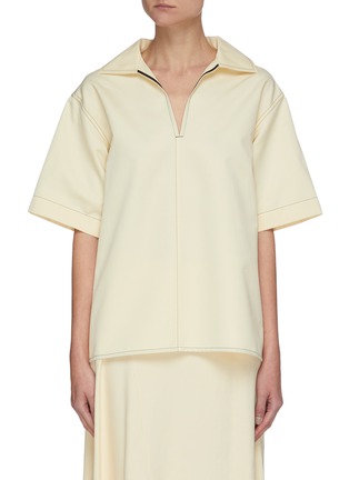 Main View - Click To Enlarge - JIL SANDER - Topstitched border cotton-silk blend top