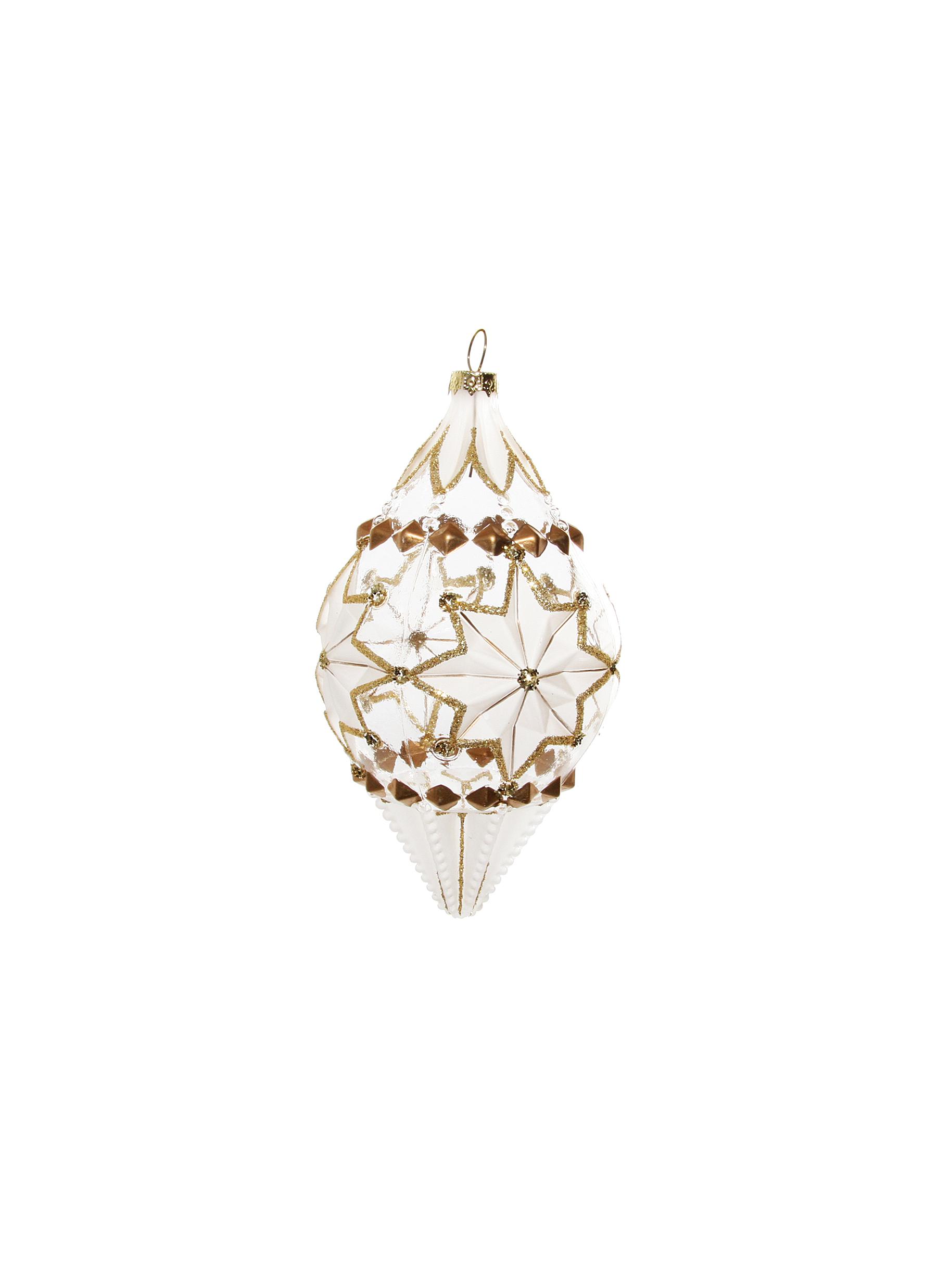 Glitter Embellish Matte and Clear Glass Cone Ornament - Gold