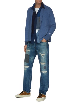 Figure View - Click To Enlarge - FDMTL - Distressed Patchwork Raw Edge Denim Jeans